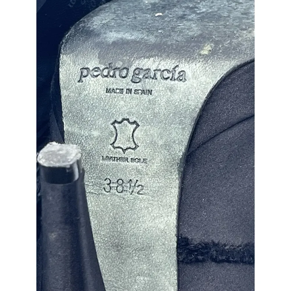 PEDRO GARCIA Black Satin‎ Silk Distressed Peep Toe Pumps Heels  Heels